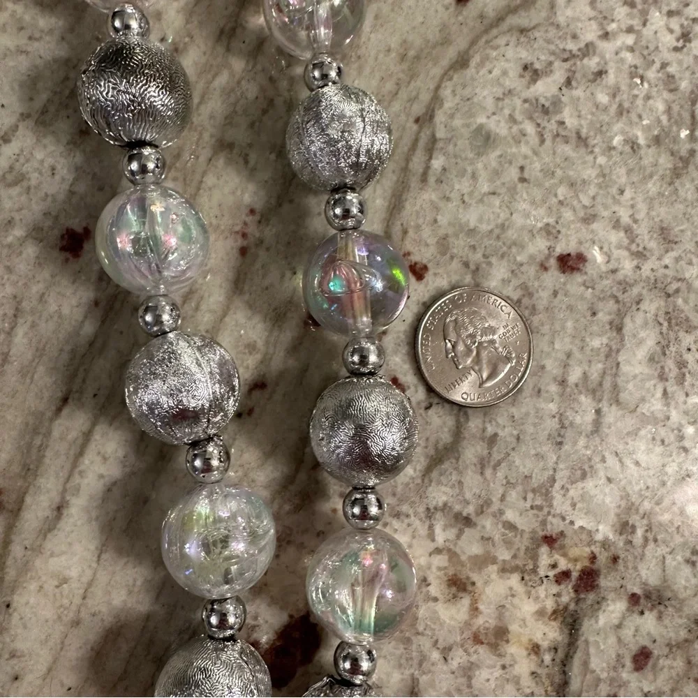 Five Vintage Garland Acrylic Iridescent Silver Metallic Christmas Balls Strings